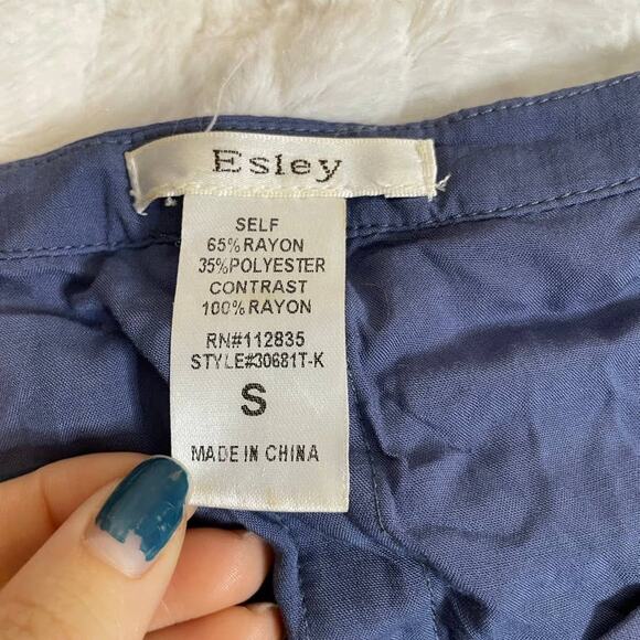 ESLEY Small Longsleeve Faux Button Back Knit Top Blouse Heather Navy‎ Blue - Picture 3 of 3